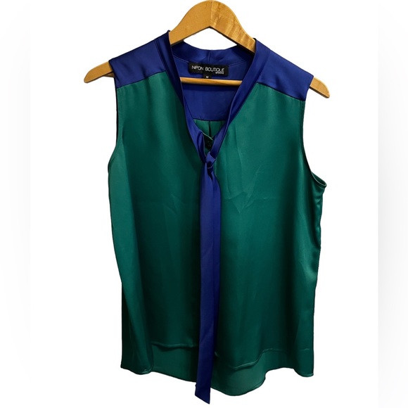 Nipon Boutique Separates Colourblock Sleeveless Faux Satin Button down Shirt - Picture 1 of 13